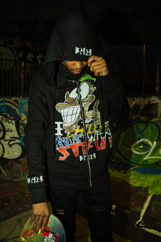 Black "I Cheese Hard Af When You Stfu" Thermal Zip-Up